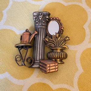 Mixed Metal Scene Mirrored Brooch Pin